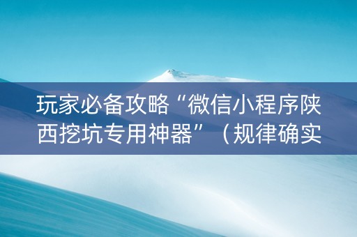 玩家必备攻略“微信小程序陕西挖坑专用神器”（规律确实有挂)