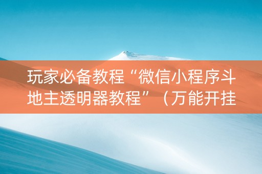 玩家必备教程“微信小程序斗地主透明器教程”（万能开挂器)
