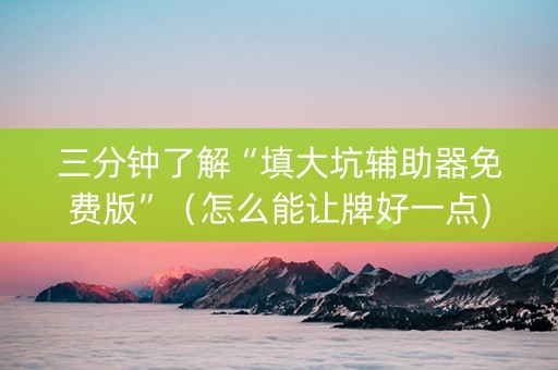 三分钟了解“填大坑辅助器免费版”（怎么能让牌好一点)