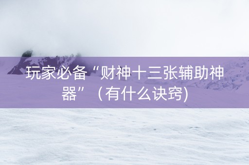 玩家必备“财神十三张辅助神器”（有什么诀窍)