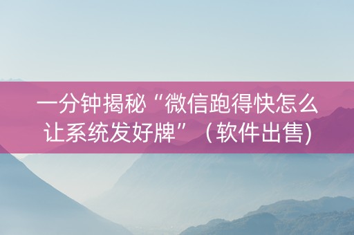 一分钟揭秘“微信跑得快怎么让系统发好牌”（软件出售)