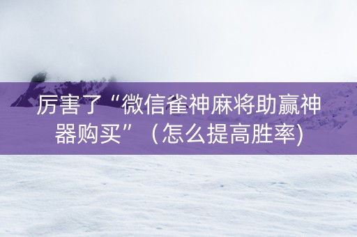 厉害了“微信雀神麻将助赢神器购买”（怎么提高胜率)