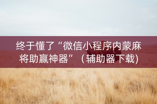 终于懂了“微信小程序内蒙麻将助赢神器”（辅助器下载)