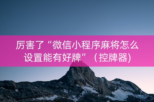 厉害了“微信小程序麻将怎么设置能有好牌”（控牌器)