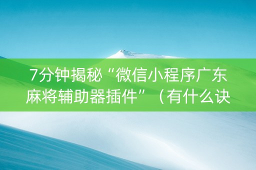 7分钟揭秘“微信小程序广东麻将辅助器插件”（有什么诀窍)