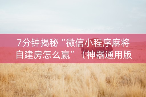 7分钟揭秘“微信小程序麻将自建房怎么赢”（神器通用版)