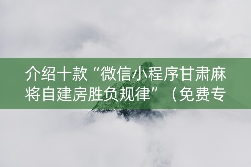 介绍十款“微信小程序甘肃麻将自建房胜负规律”（免费专用神器)