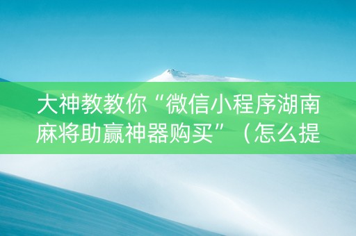 大神教教你“微信小程序湖南麻将助赢神器购买”（怎么提高胜率)
