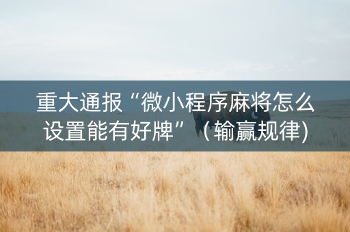 重大通报“微小程序麻将怎么设置能有好牌”（输赢规律)