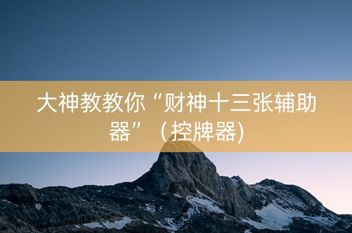 大神教教你“财神十三张辅助器”（控牌器)