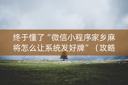 终于懂了“微信小程序家乡麻将怎么让系统发好牌”（攻略插件)
