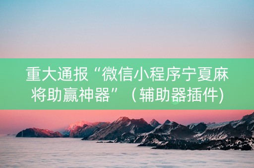 重大通报“微信小程序宁夏麻将助赢神器”（辅助器插件)