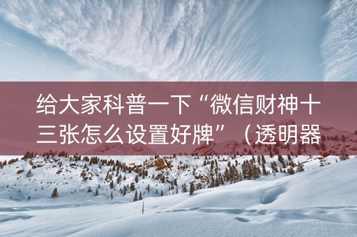 给大家科普一下“微信财神十三张怎么设置好牌”（透明器教程)