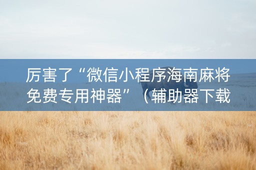 厉害了“微信小程序海南麻将免费专用神器”（辅助器下载)