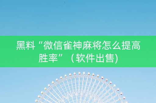 黑料“微信雀神麻将怎么提高胜率”（软件出售)