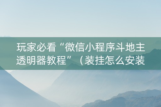 玩家必看“微信小程序斗地主透明器教程”（装挂怎么安装)