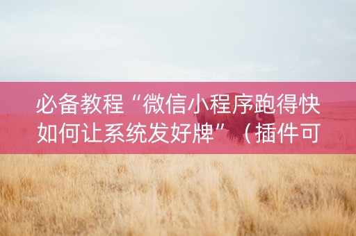 必备教程“微信小程序跑得快如何让系统发好牌”（插件可信吗)
