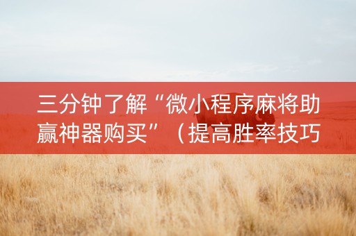 三分钟了解“微小程序麻将助赢神器购买”（提高胜率技巧)