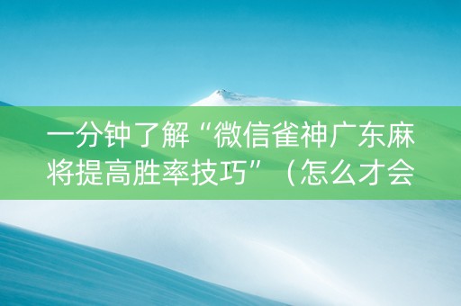 一分钟了解“微信雀神广东麻将提高胜率技巧”（怎么才会赢)