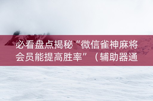 必看盘点揭秘“微信雀神麻将会员能提高胜率”（辅助器通用版)