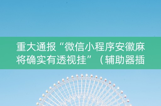 重大通报“微信小程序安徽麻将确实有透视挂”（辅助器插件)