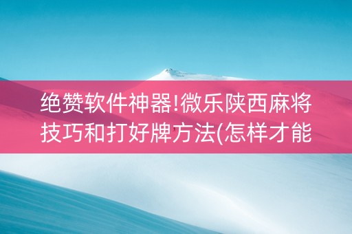绝赞软件神器!微乐陕西麻将技巧和打好牌方法(怎样才能有好牌)