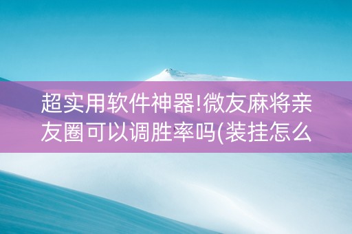 超实用软件神器!微友麻将亲友圈可以调胜率吗(装挂怎么安装)