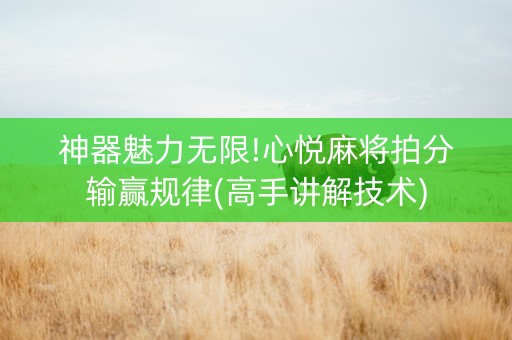 神器魅力无限!心悦麻将拍分输赢规律(高手讲解技术)