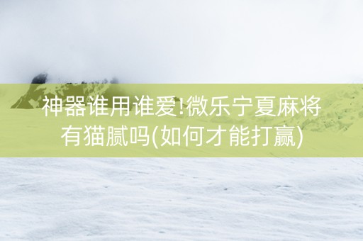 神器谁用谁爱!微乐宁夏麻将有猫腻吗(如何才能打赢)