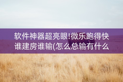 软件神器超亮眼!微乐跑得快谁建房谁输(怎么总输有什么猫腻)