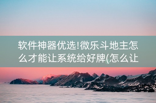 软件神器优选!微乐斗地主怎么才能让系统给好牌(怎么让牌变好)