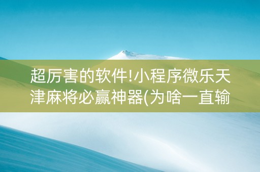 超厉害的软件!小程序微乐天津麻将必赢神器(为啥一直输)