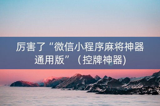 厉害了“微信小程序麻将神器通用版”（控牌神器)