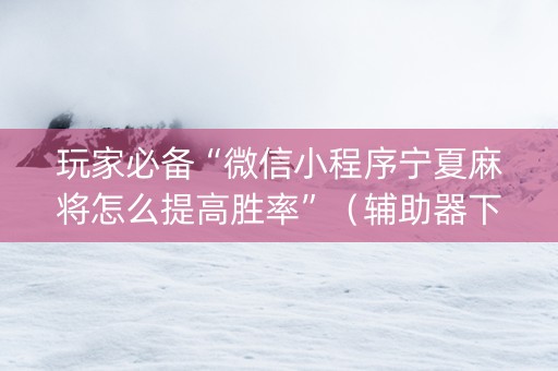 玩家必备“微信小程序宁夏麻将怎么提高胜率”（辅助器下载)