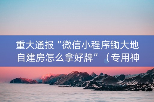 重大通报“微信小程序锄大地自建房怎么拿好牌”（专用神器下载)