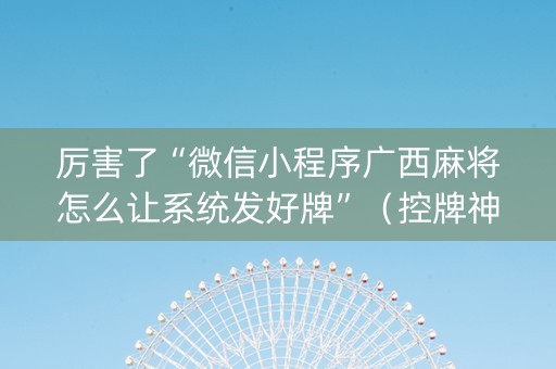 厉害了“微信小程序广西麻将怎么让系统发好牌”（控牌神器)