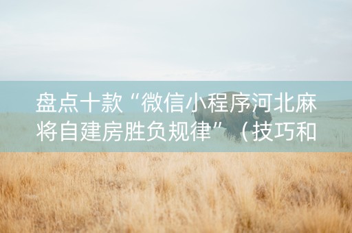盘点十款“微信小程序河北麻将自建房胜负规律”（技巧和打好牌方法)