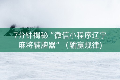 7分钟揭秘“微信小程序辽宁麻将辅牌器”（输赢规律)