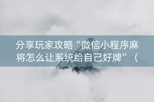 分享玩家攻略“微信小程序麻将怎么让系统给自己好牌”（透明挂辅助器)