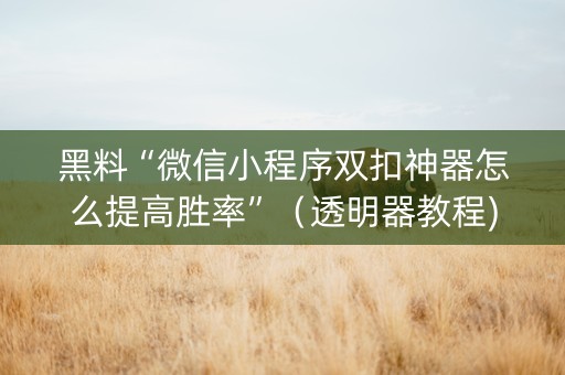 黑料“微信小程序双扣神器怎么提高胜率”（透明器教程)