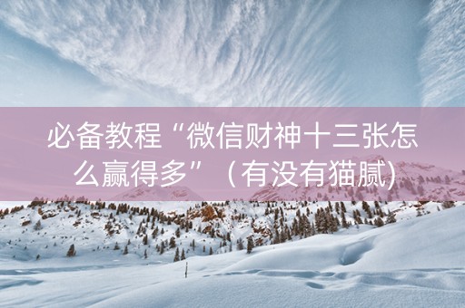 必备教程“微信财神十三张怎么赢得多”（有没有猫腻)