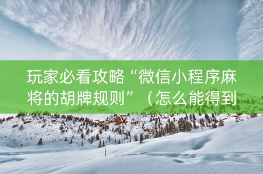 玩家必看攻略“微信小程序麻将的胡牌规则”（怎么能得到好牌)