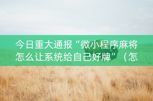 今日重大通报“微小程序麻将怎么让系统给自己好牌”（怎么调胜率)