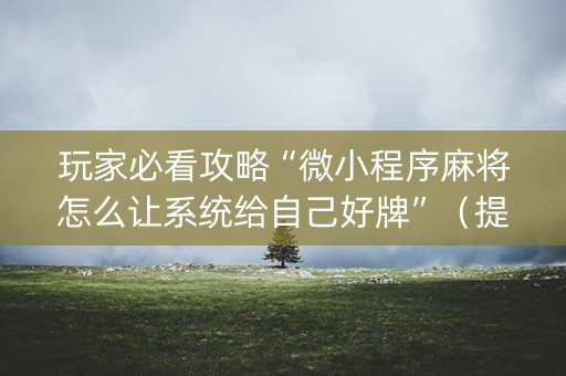 玩家必看攻略“微小程序麻将怎么让系统给自己好牌”（提高胜率技巧)