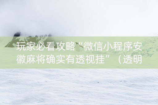 玩家必看攻略“微信小程序安徽麻将确实有透视挂”（透明器教程)