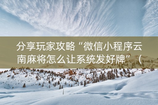 分享玩家攻略“微信小程序云南麻将怎么让系统发好牌”（插件可信吗)