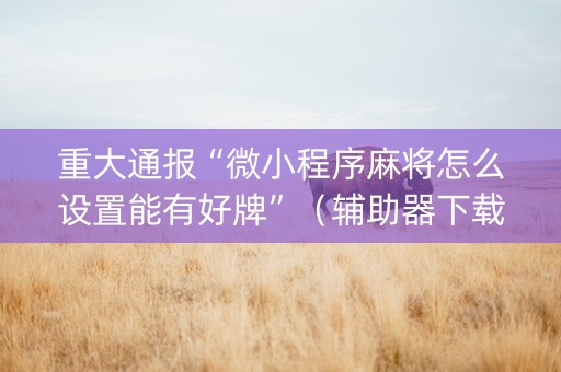 重大通报“微小程序麻将怎么设置能有好牌”（辅助器下载)