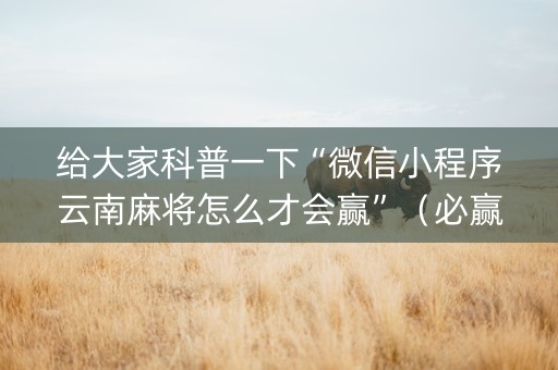 给大家科普一下“微信小程序云南麻将怎么才会赢”（必赢神器)