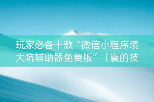 玩家必备十款“微信小程序填大坑辅助器免费版”（赢的技巧规律)