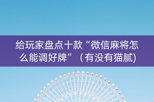 给玩家盘点十款“微信麻将怎么能调好牌”（有没有猫腻)